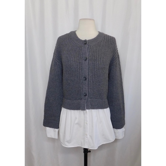 NWT!! ANTHROPOLOGIE Gray Cropped Twofer Cardigan Sweater Academia Preppy Small - Picture 3 of 16